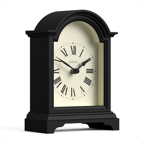Bistro Mantel Clock - Small Classic Arch top Carriage Clock Design - Black - Contemporary Classic Style for Mantel, Desk, Table, Shelf...