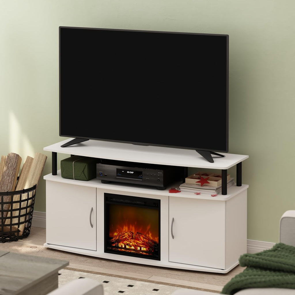 Jensen Fireplace TV Stand, Entertainment Center, TV Console for TV up to 55 Inch with Fireplace and Doors Storage