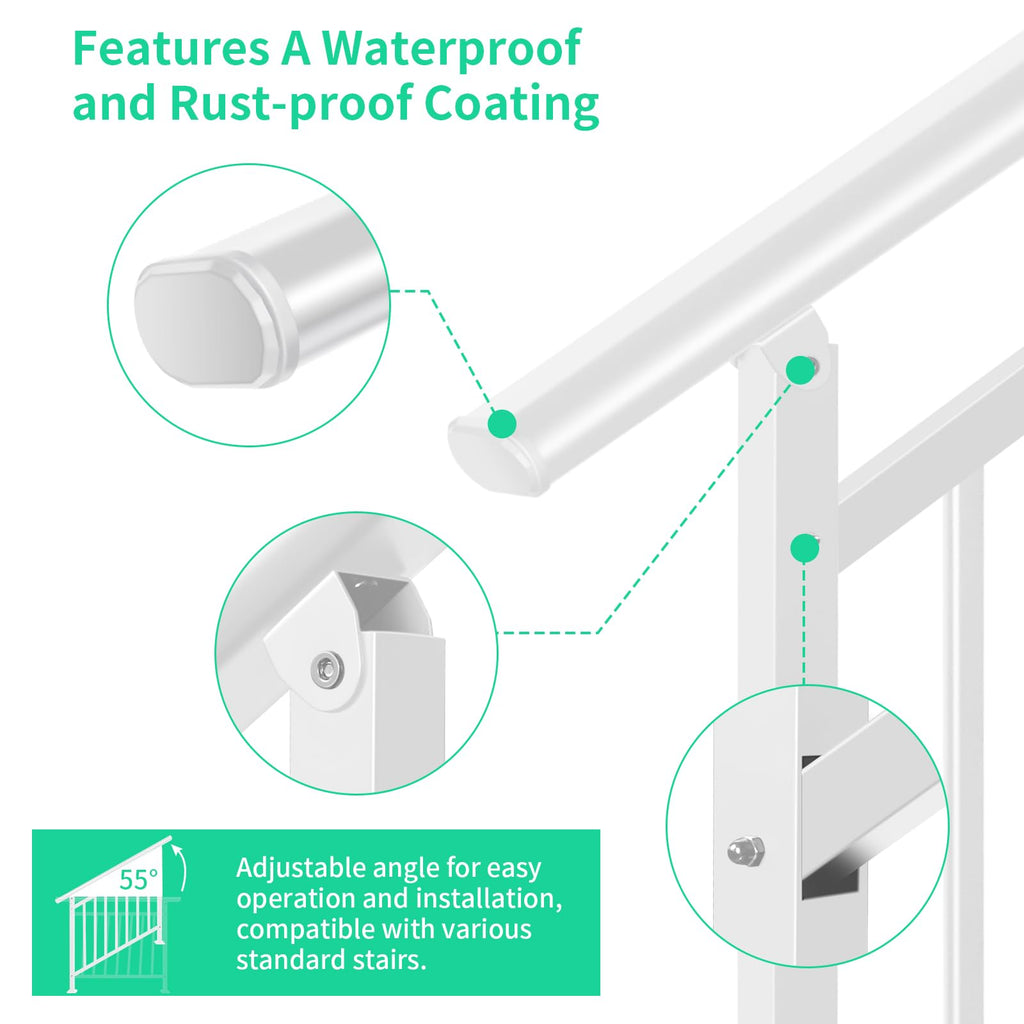 2-Step White Metal Handrail for Outdoor Steps