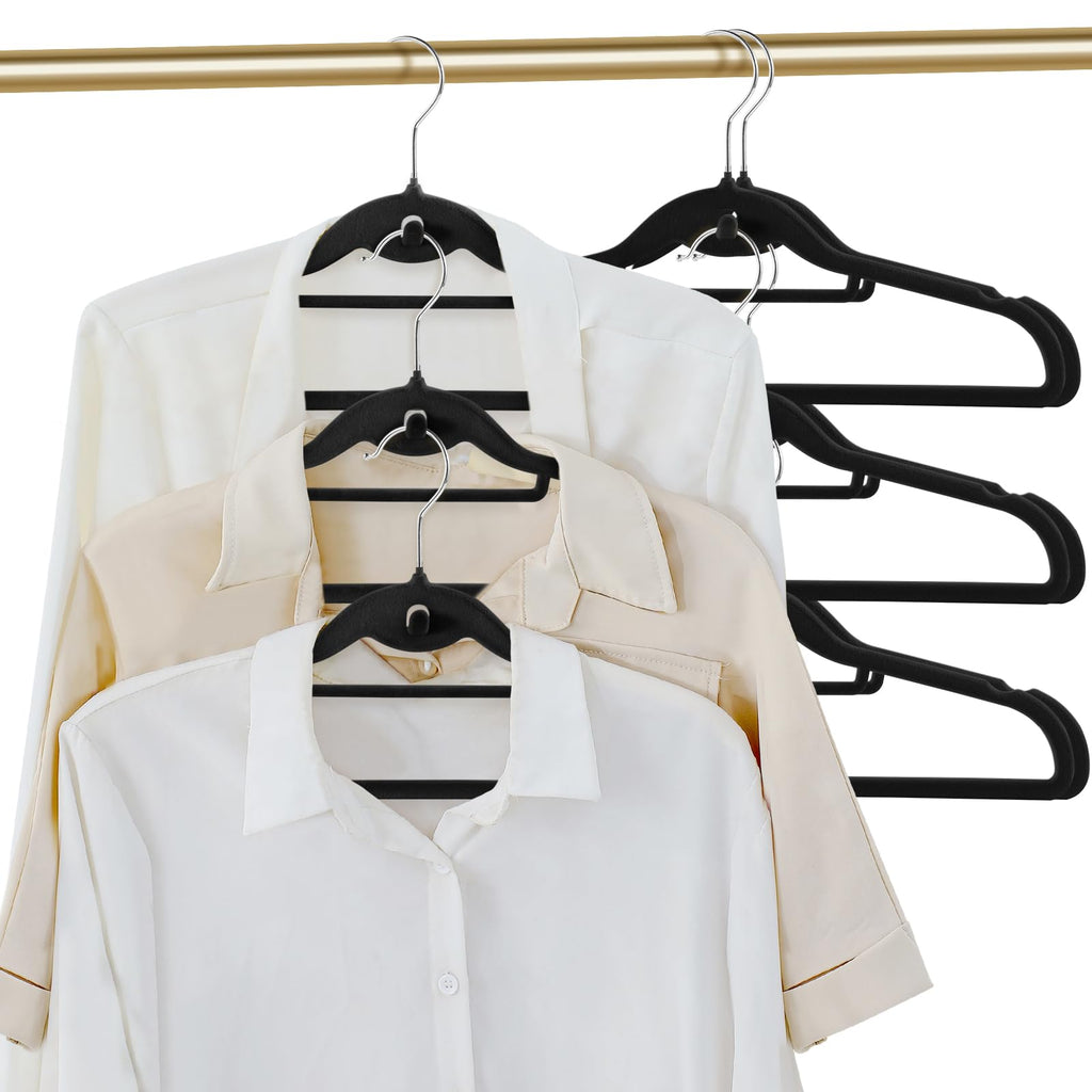 Velvet Clothing Hangers Slim Stackable Non-Slip Black Suit Hanger Space Saving Clothes Hanger Heavy Duty Adult