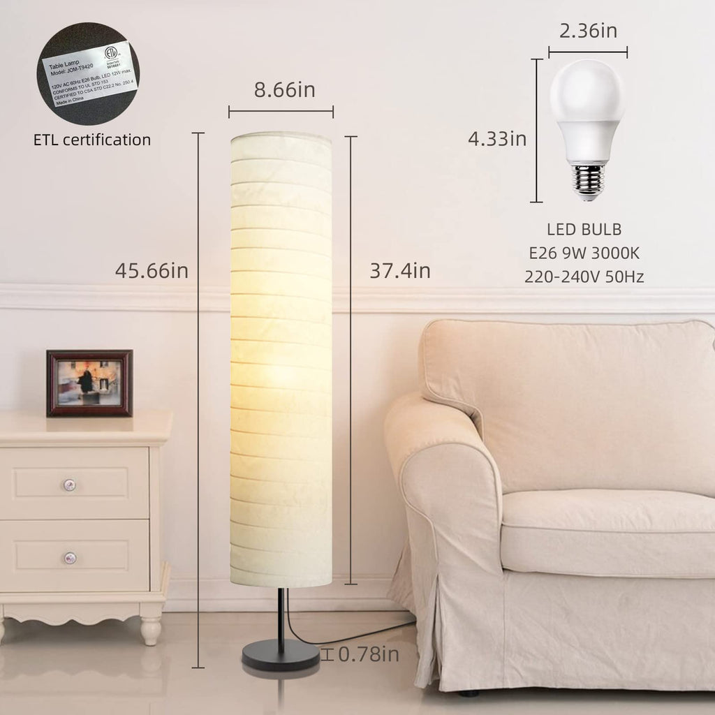 Modern Floor Lamp, Paper Tall Standing Lamp with Shade, White