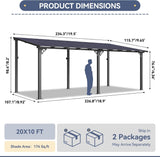10' x 20' Lean to Gazebo, Hardtop Metal Gazebo Pergola with Polycarbonate Roof, Large Wall Mounted Heavy Duty Awnings