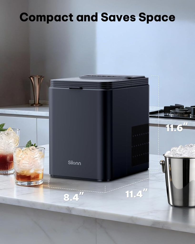 Ice Maker Countertop, 8 Ice Cubes in 6 Mins, 26.5 lbs/24H, 2 Bullet Ice Sizes, Self-Cleaning Bullet Ice Maker