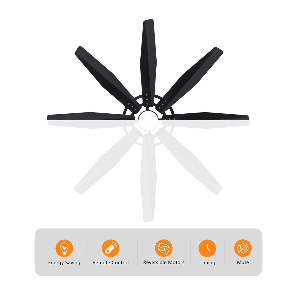 72 inch Large Ceiling Fan with Light & Remote Control, Aluminum 8-Blades Modern Industrial Ceiling Fan, Reversible