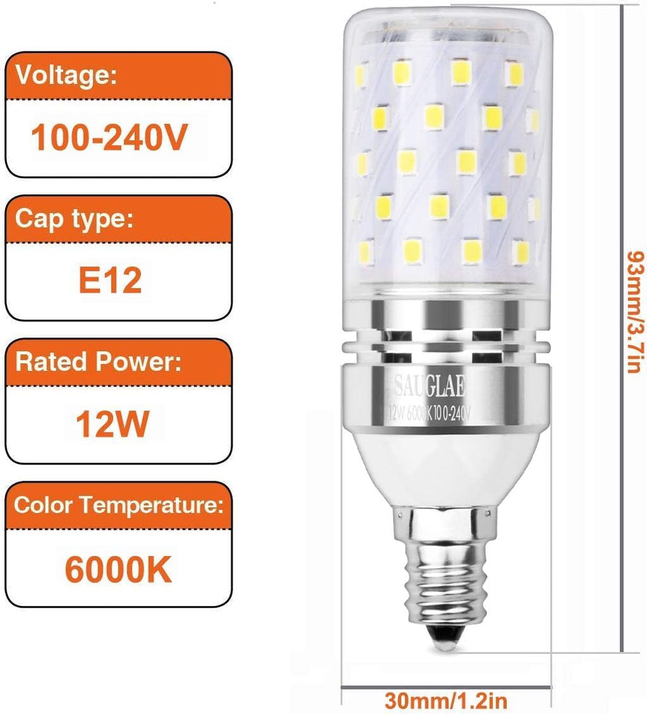 LED 12W Corn Bulbs, 100W Incandescent Bulbs Equivalent, 6000K Cool White, Non-Dimmable, 1200Lm, E12 Small Edison