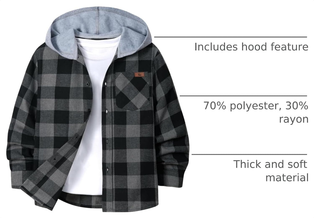 Boys Flannel Shirts Kids Plaid Hoodie