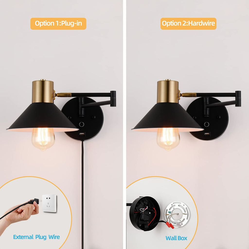 Swing Arm Wall Lamp Plug in Wall Sconces Adjustable Vintage Industrial Reading Light Bedside Wall Mount Light