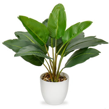 Artificial Bird of Paradise Plant in Pot, Fake Palm Tropical Potted Plant 15" Faux Plantain Banana Leaf Plant for