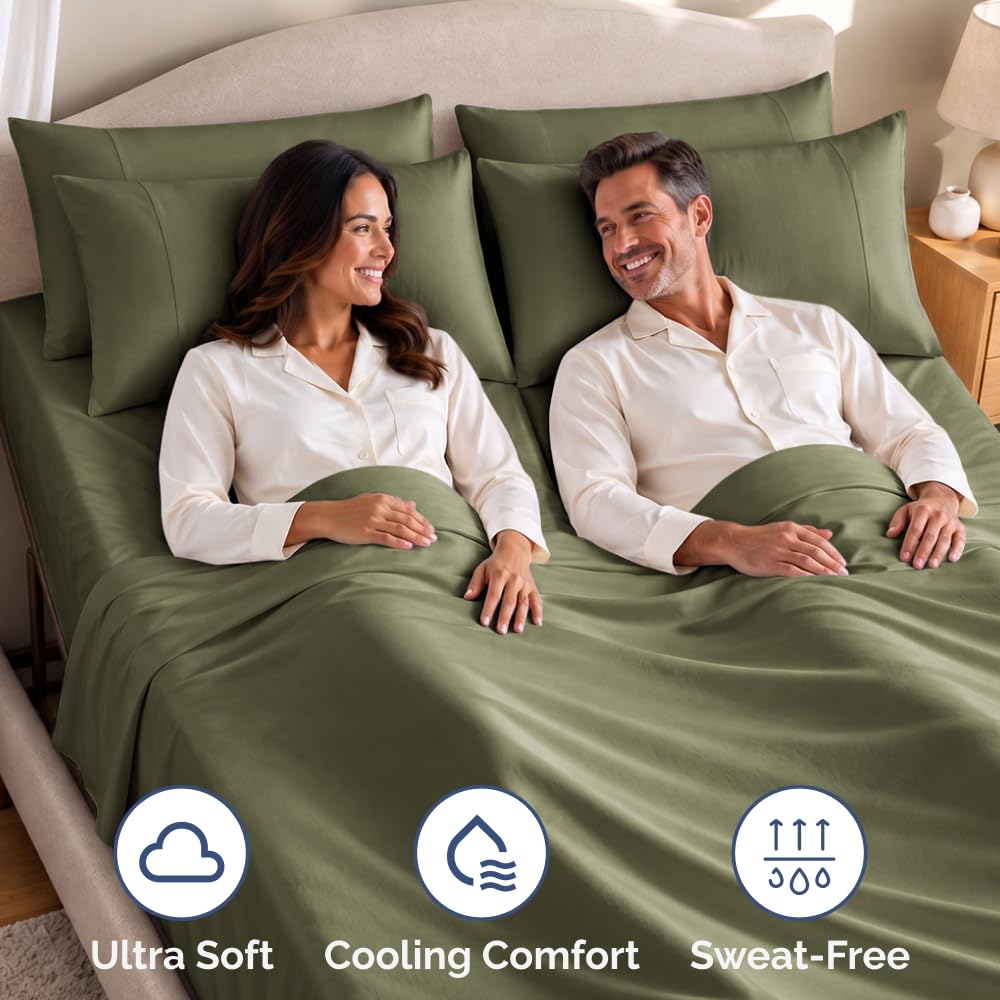 Flex Top Split Head King 4 Piece Sheet Set - Soft & Breathable - Sage Green