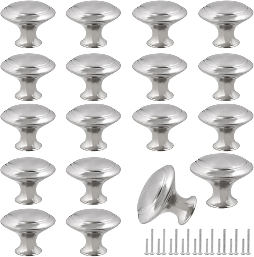 30mm Silver Cabinet Knobs - 18 Pieces Drawer Pulls for Dressers, Kitchen, Cabinets With Screw
