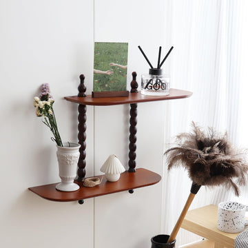 2-Tier Wall Mounted Floating Shelf with Two Roman Columns, Decorative Display Shelf for Entrance, Bathroom, Bedroom