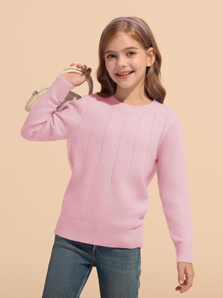 Girls Sweaters Kids Crewneck Long Sleeve Pleated Knit Pullover Sweater Fall Fashion Clothes