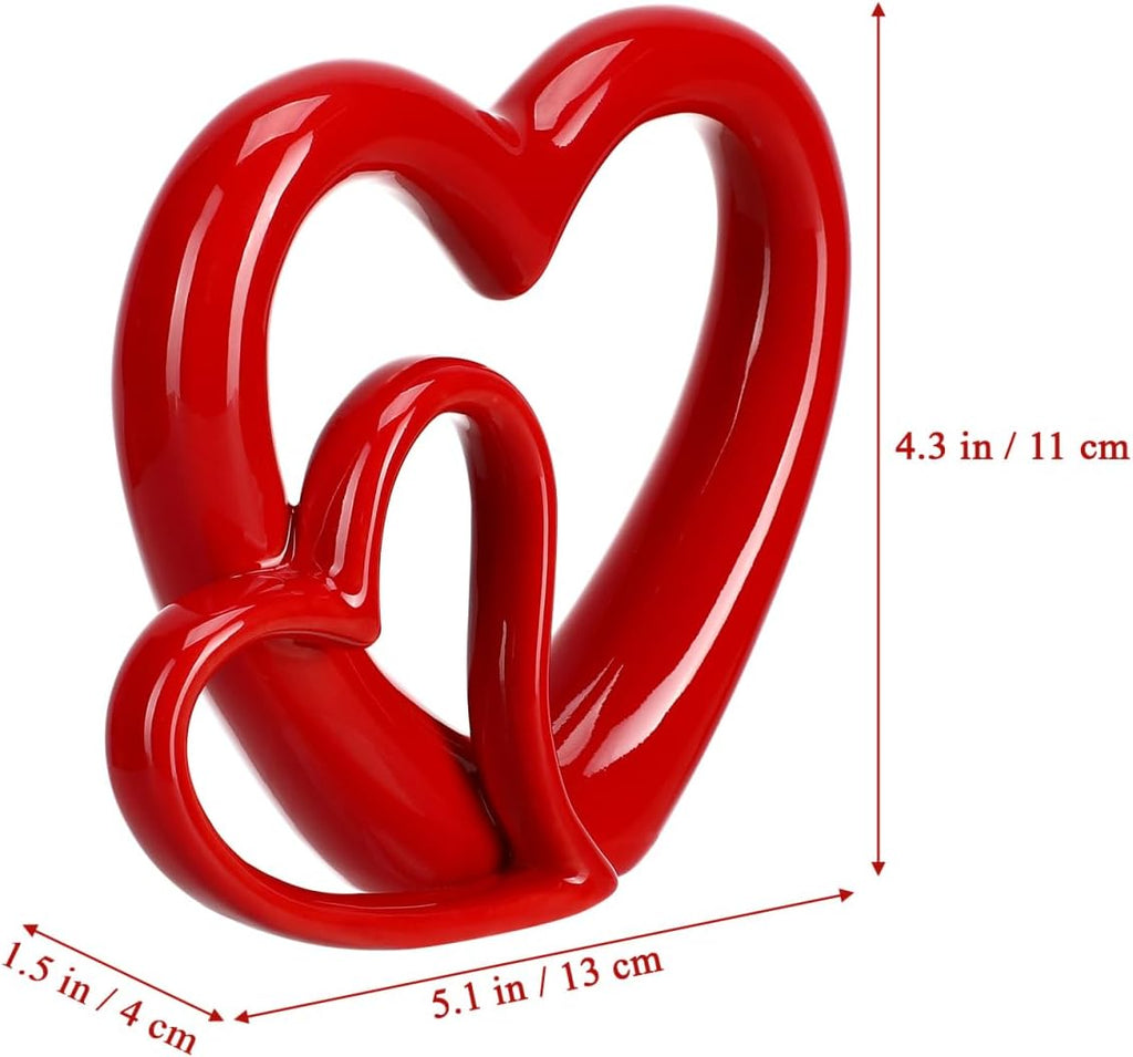Romantic Red Ceramic Heart Sculpture - Wedding Decor Centerpiece, Valentine's Day, Home Decoration Accent, Heart