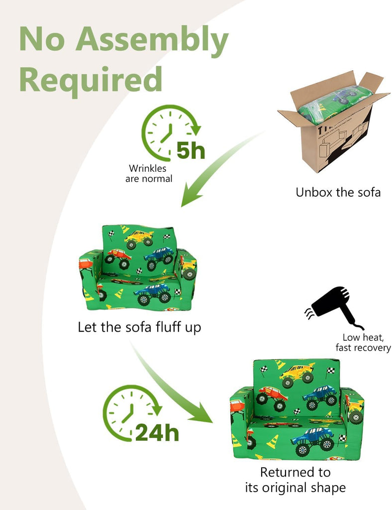Toddler Couch, in-1 Foldable Kids Comfy Chair & Lounger, Monster Truck