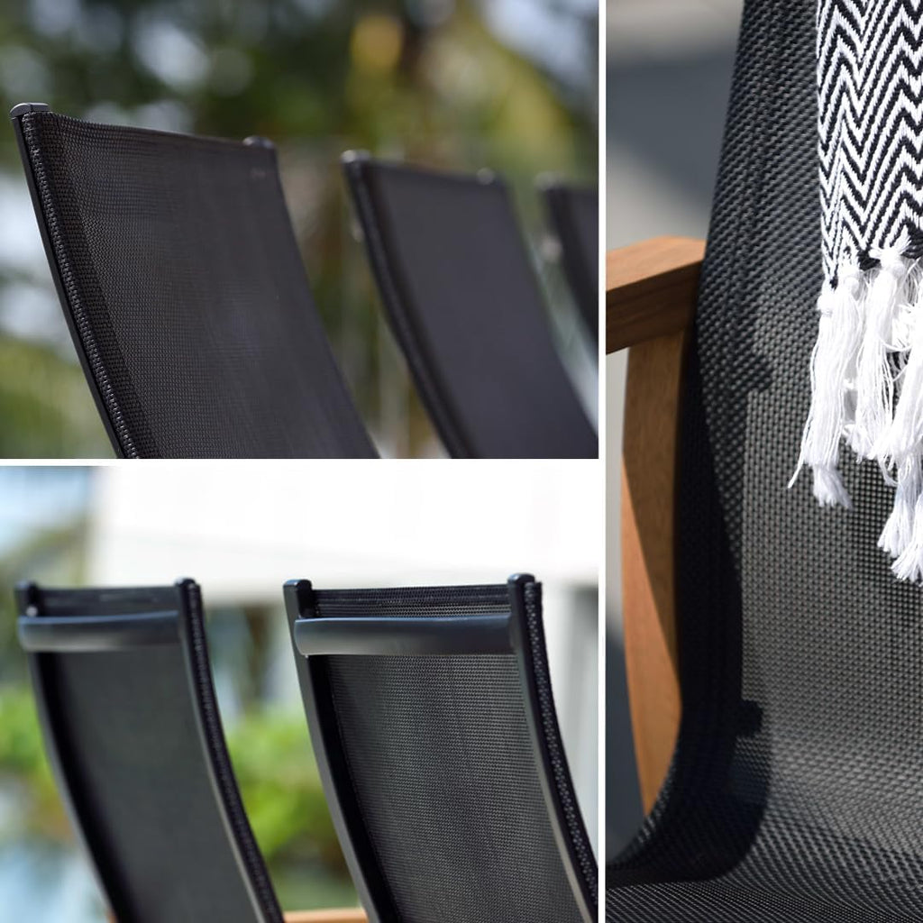 Bahamas Armchairs| Black and Quick dry Sling Chairs | Teak Finish | Durable and Ideal for Indoors and Outdoors (Set