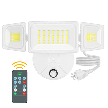 80W Dusk to Dawn Outdoor Lighting, Plug in LED Flood Lights, White Outdoor Lights with Remote, Security