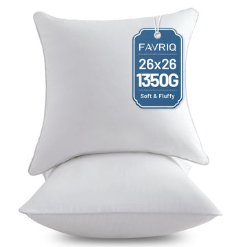 26 x 26 Euro Pillow Inserts - 26 Inch Decorative Throw Pillows for Couch Bed Sofa with 100% Cotton Cover - Pack of 2