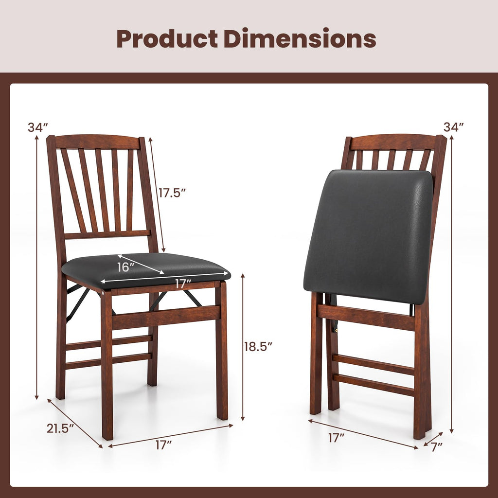 Folding Dining Chairs Set of 4, Foldable Chairs with Padded Seat & High Backrest, Wooden Dining Chairs, 4 Pack Side