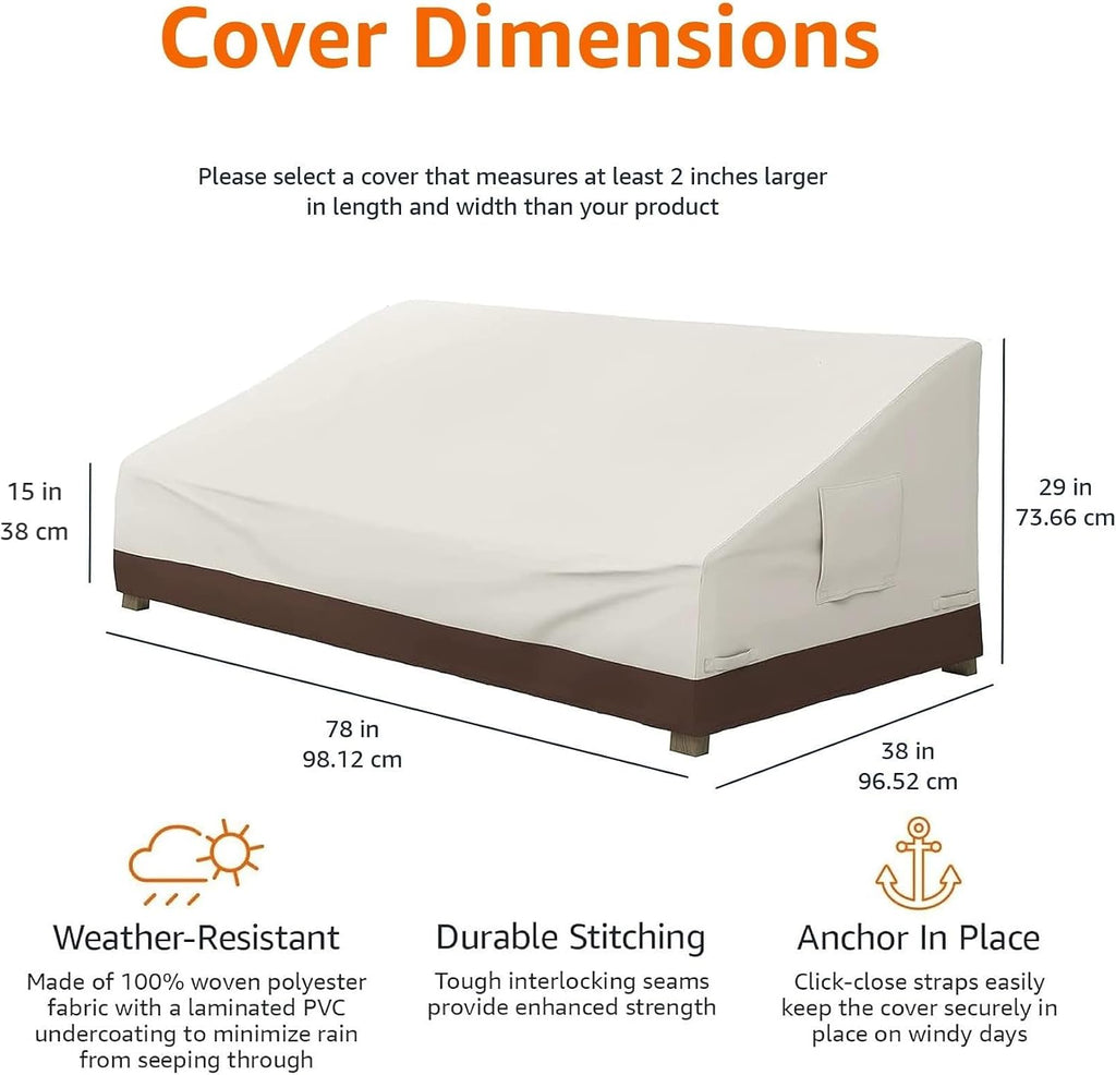 3-Seater Outdoor Couch and Patio Furniture Cover, Waterproof Lounge Sofa Cover, UV Resistant, Click-Close Straps, 78"