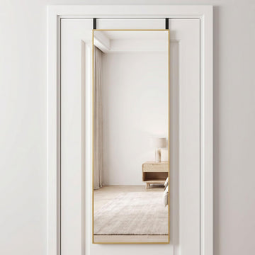 48" x 14" Over The Door Mirror, Gold Full Length Hanging Mirror