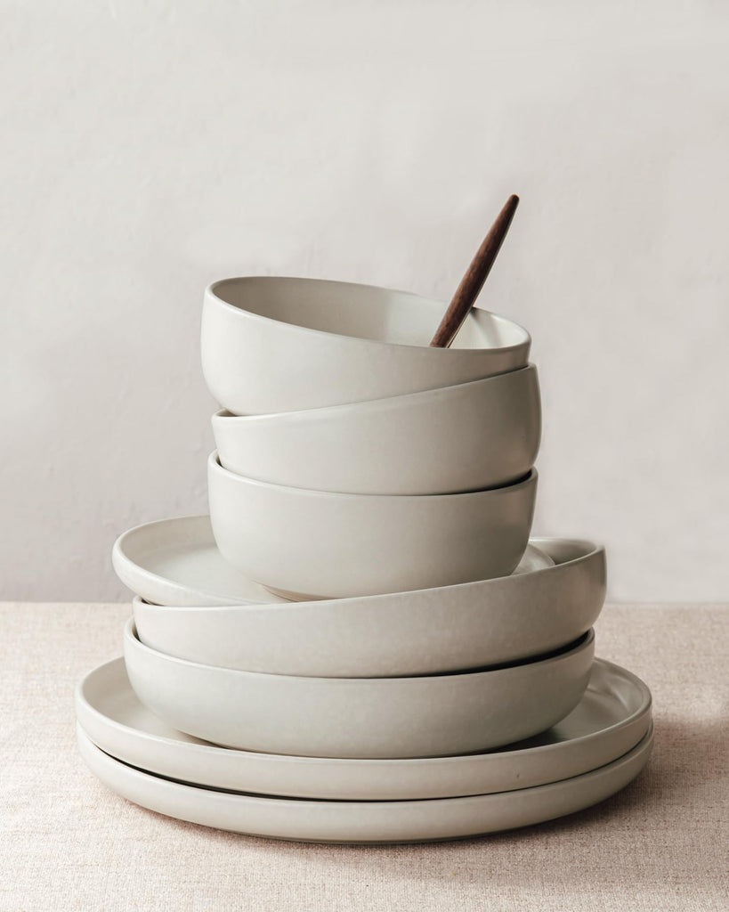 Milkyway 18-Piece Stoneware Dinnerware Set, Matte Beige White