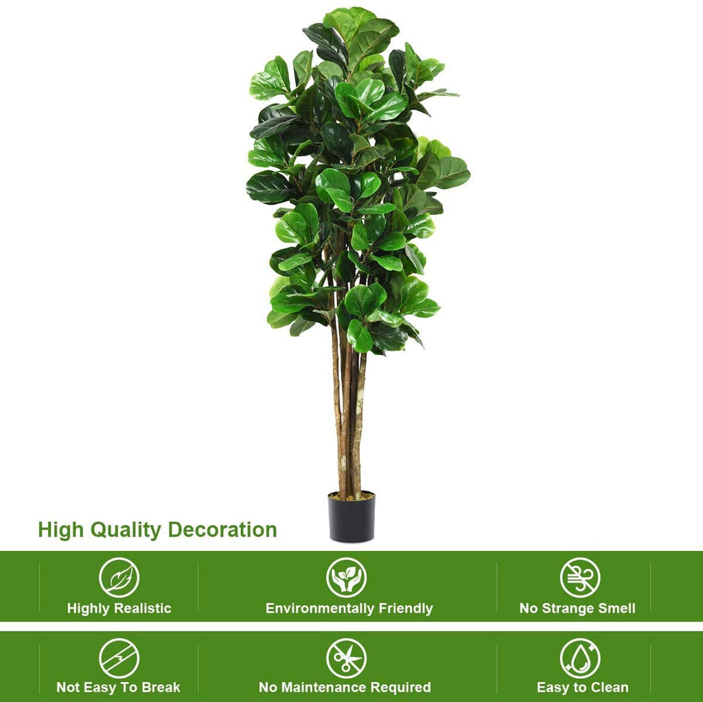 6FT Artificial Fake Fig Tree Greenery Plants Pot, Decorative Indoor & Outdoor Fiddle Leaf Trees Lobby