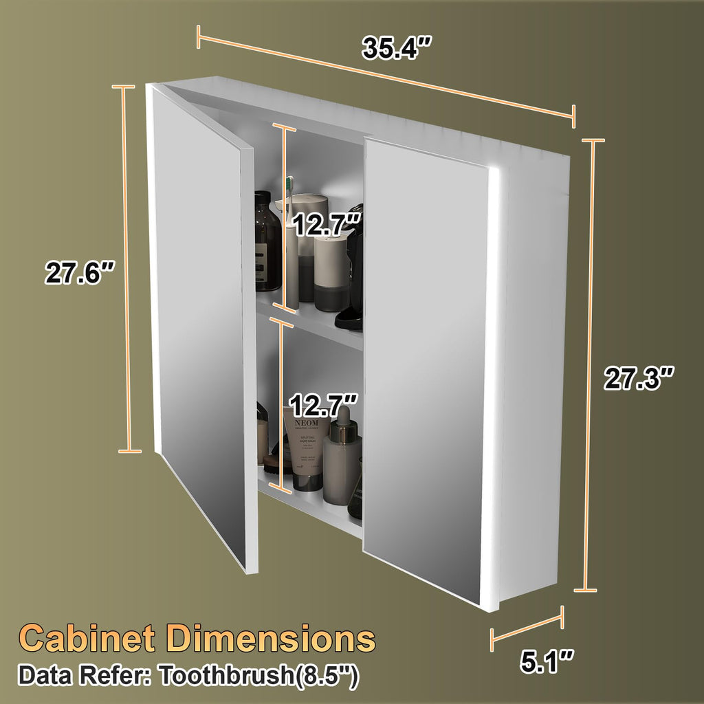 36x28 Medicine Cabinet Mirror with Lights, Fully Assembled Lighted Medicine Cabinets, Surface Mount Large Silver LED