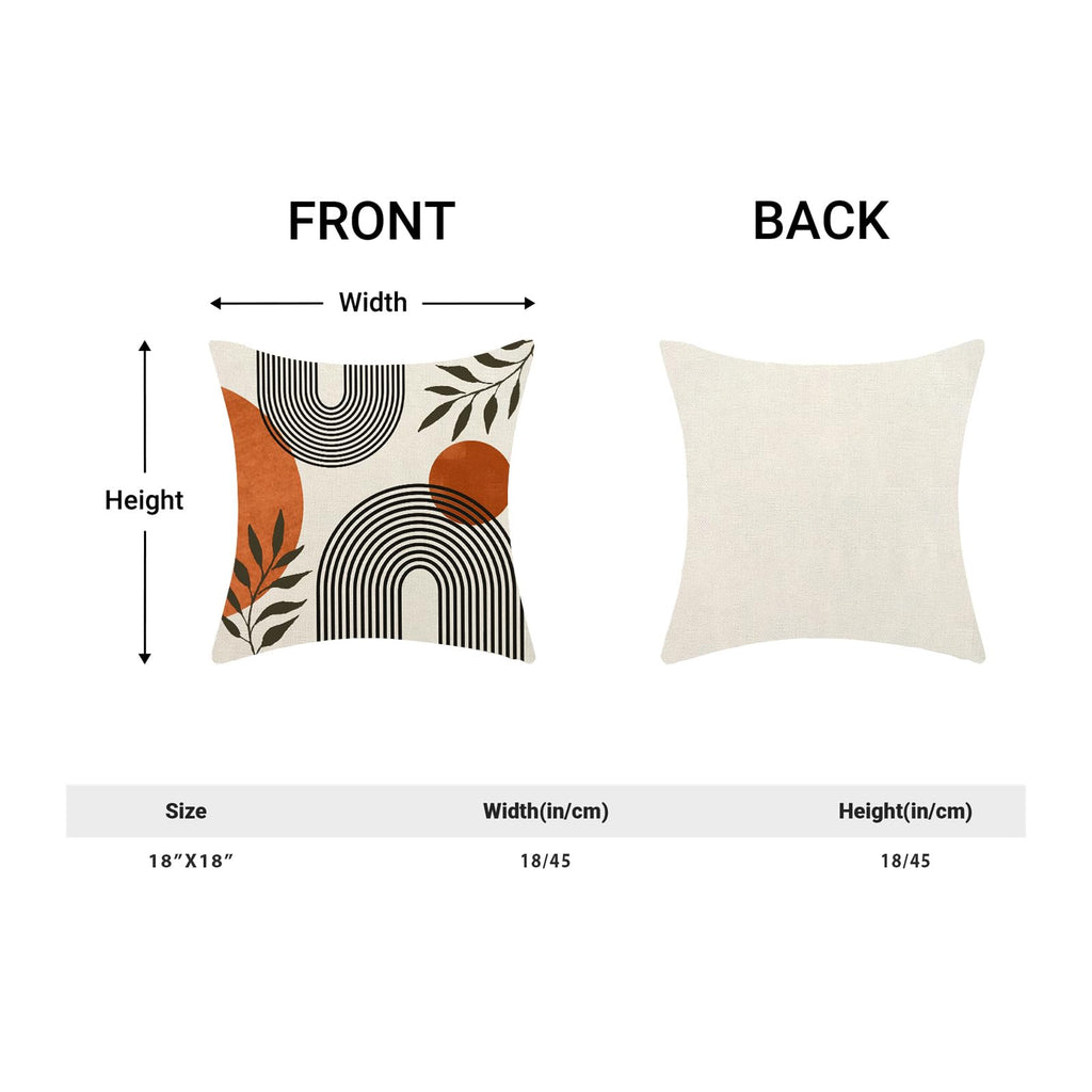 Boho Fall Pillow Covers 18x18 Inch 2 Pcs, Burnt Orange Tropical Leaf Outdoor Decorative Throw Pillows, Mid Century