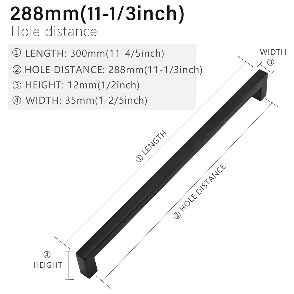 20 Pack 11-1/3 Inch Black Cabinet Pulls, Square Drawer Handles