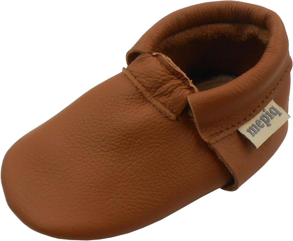 Baby Leather Moccasins Anti-Slip Rubber Sole Pre-Walker Crib Shoes