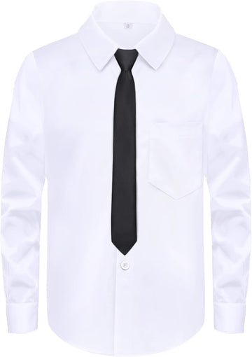 Boys Long Sleeve Button-Down Dress Shirts with Tie: 2 Fabrics (Stretch/Standard) & 2 Fits (Regular/Husky)