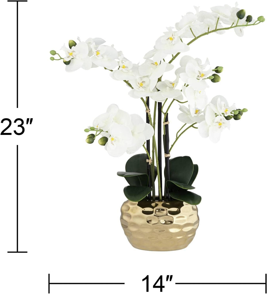 Potted Faux Artificial Flowers Realistic White Phalaenopsis Orchid in Silver Gold Ceramic Pot Home Decoration Living