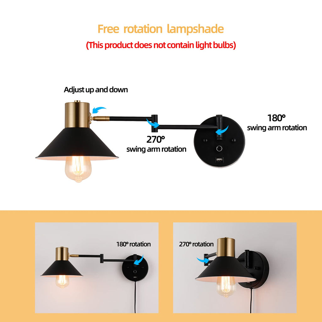 Swing Arm Wall Lamp Plug in Wall Sconces Adjustable Vintage Industrial Reading Light Bedside Wall Mount Light