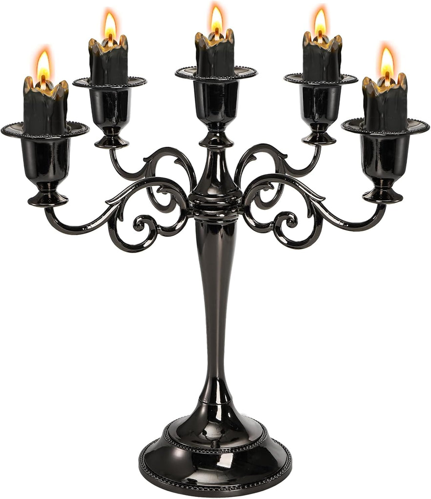 5 Arm Black Candelabra, Candelabra Candle Holder, 10 Inch Tall Candlesticks Holder, Elegant Taper Candle Holder