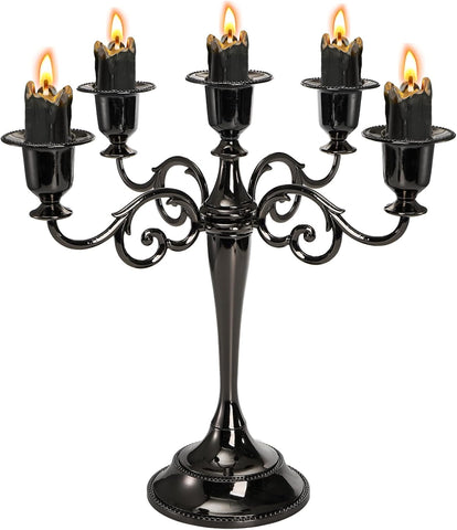 5 Arm Black Candelabra, Candelabra Candle Holder, 10 Inch Tall Candlesticks Holder, Elegant Taper Candle Holder