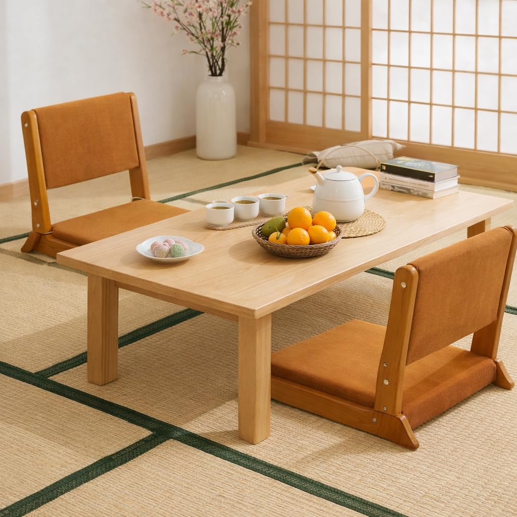 Foldable Japanese Style Floor Chair with Back Support, Tatami Chair with Cushion, Meditation Seat for Bay Window