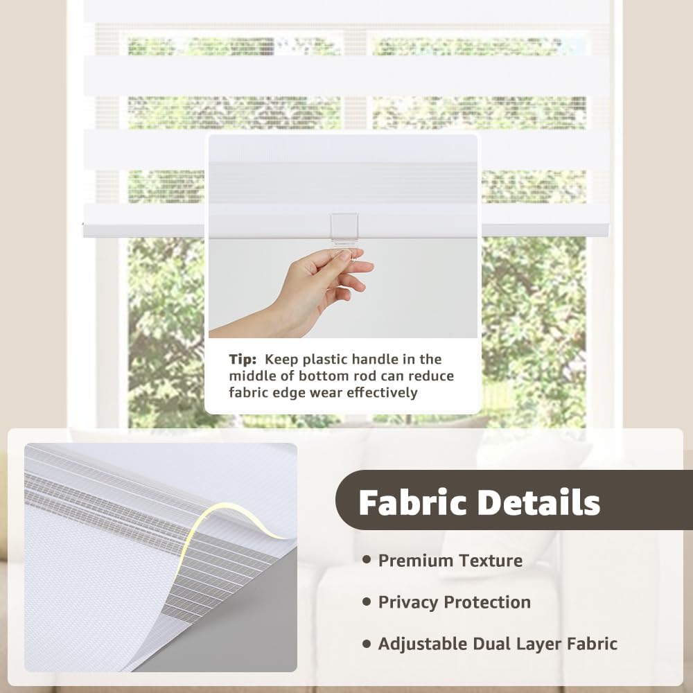 Cordless Zebra Blinds for Window, French Door Blinds Free-Stop Roller Window Shades with Valance 54" W x 64" H, Light