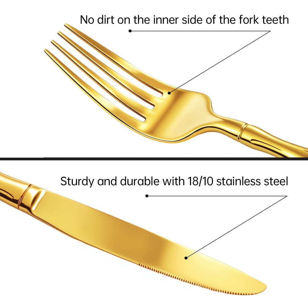 Gold Silverware Set Bamboo Pattern 20-Piece Service for 4