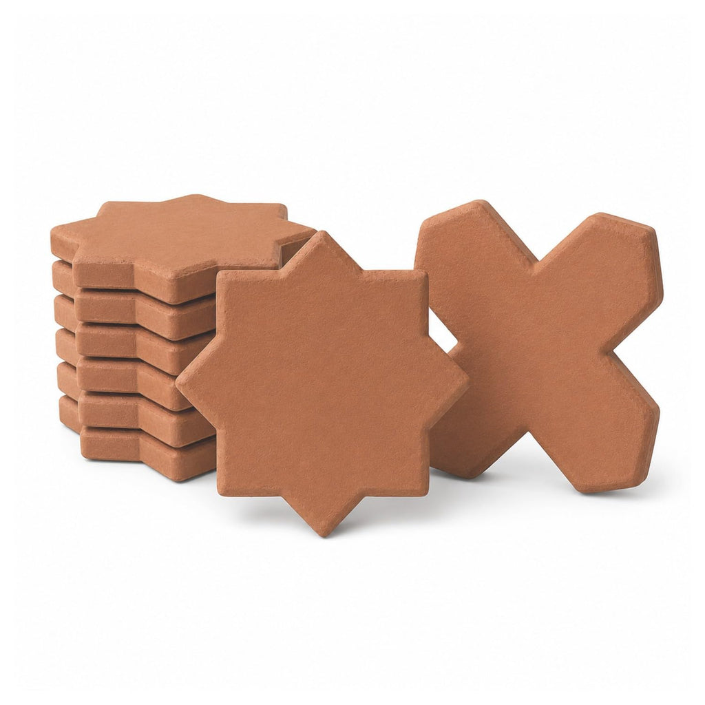 Lincoln Star & Cross Saltillo Terracotta Tile | Unsealed Handmade Mexican Tile - (10, Star & Cross Tile)