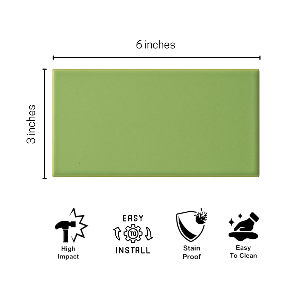 3x6 Ceramic Subway Tile Gloss (Shinny) Box of 10 Pieces Wall Shower Kitchen Backsplash (Olive Green)