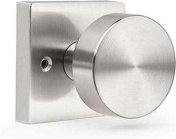 Brushed Nickel Dummy Door Knob with Square Rosette, Single Side No-Turning Door Handle, 1 Pack Inactive Half Dummy