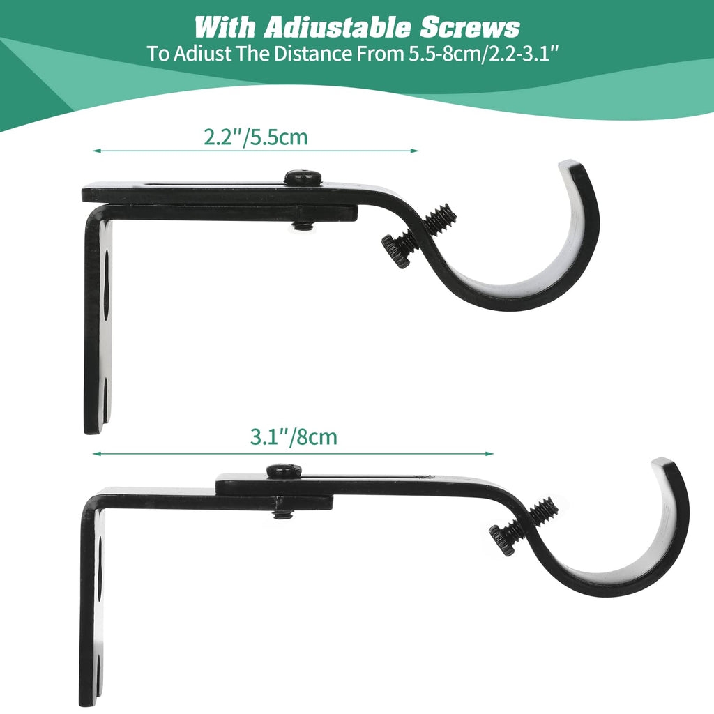 Adjustable Curtain Rod Brackets - Heavy Duty 1 Inch Curtain Rod Support (3 PCS, Black)
