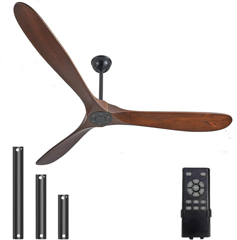 72" Ceiling Fans Without Lights, 72 Inch Outdoor Ceiling Fans no Lights, 3 Blade Solid Wood Damp Rated Ceiling Fan with Remote Control for Living Room Gazebo/Patios Porch,Dark Walnut,Christmas Gifts