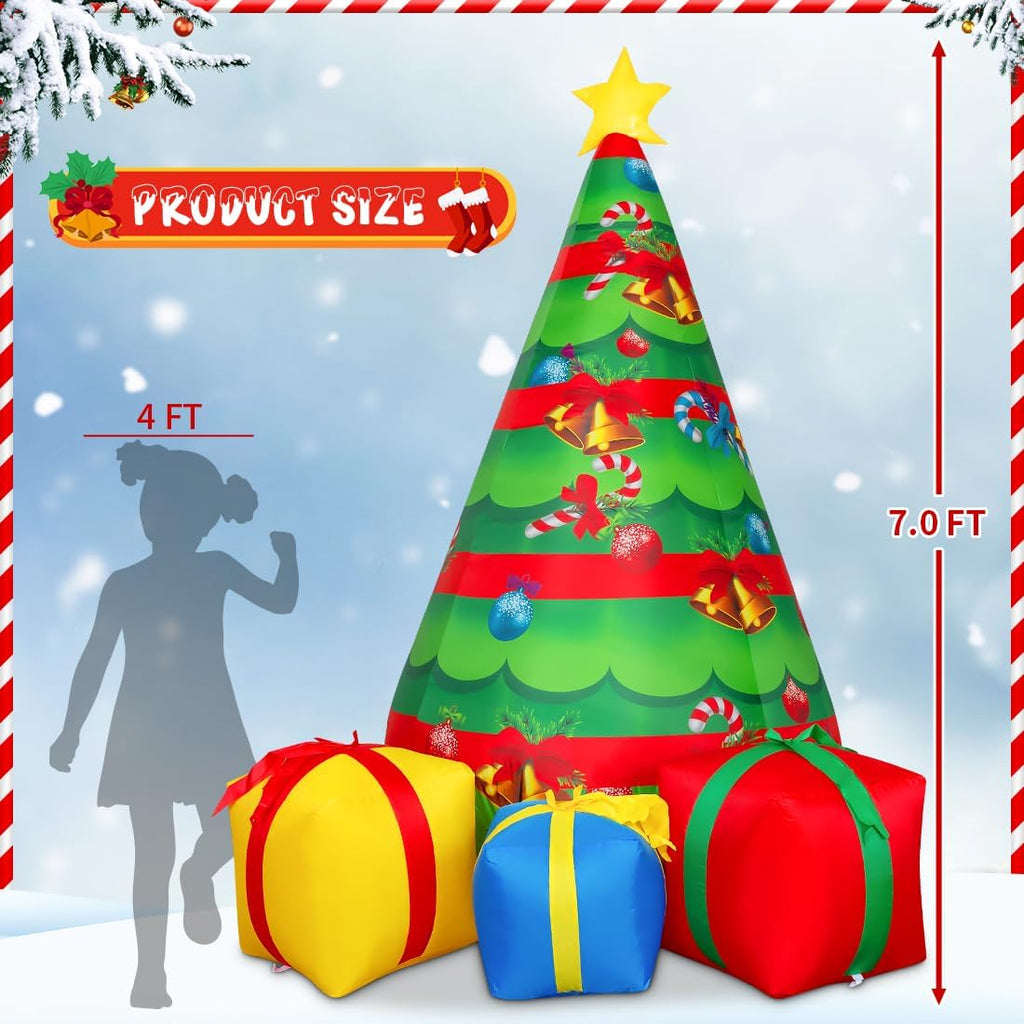 7 FT Christmas Inflatables Tree Outdoor Decorations Blow Up Yard Present Box with Built-in LEDs for Indoor Party