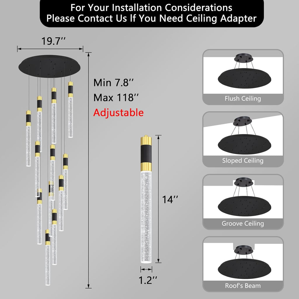 118inch 12-Lights Modern Chandeliers for Living Room LED Dimmbale Light Fixture Entryway High Ceiling Light Pendants Lighting for Dining Room Hallway Staircase with Remote Dimming Chandelier A100-B0BWR1N4GW