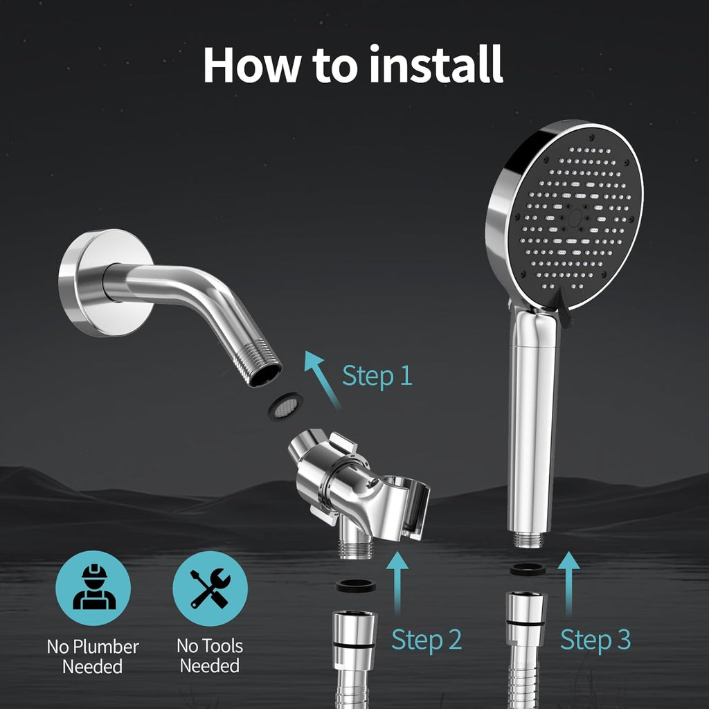 NSF Certified Filtered Shower Head with Handheld for Hard Water to Remove Chlorine High Pressure 9-Spray Setting (with Power Wash) Anti-Clog Nozzles (1 Filter, Chrome Silver)