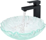 Eden Bath Clear Free-Form Wave Rim Round Glass Sink Bowl Bathroom Vessel Sink for Vanity Top