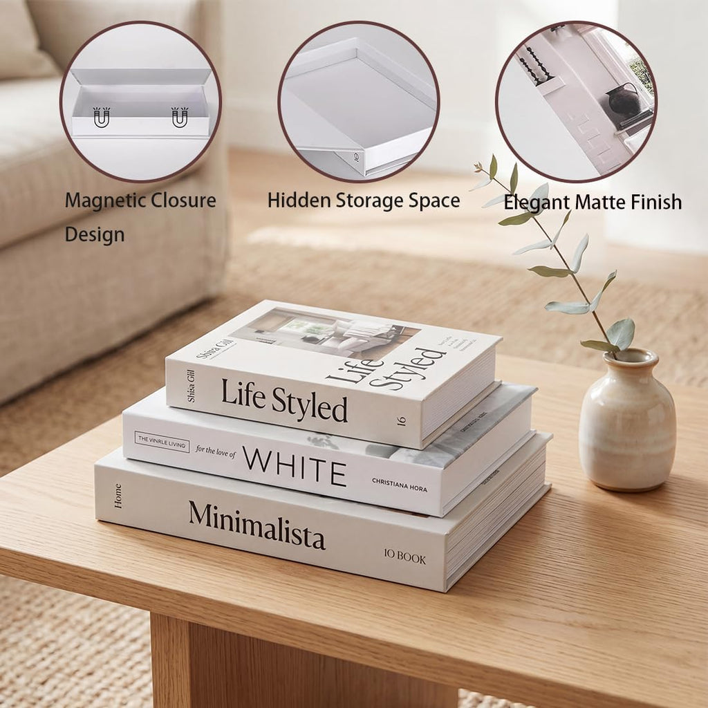 Decorative Books with Hidden Storage Fake Books Box for Decor - Set of 3