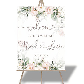 Wedding Welcome Sign, Blush Pink Wedding Welcome Sign, 12" X 18" (Small), 27" (Medium), 36" (Large), Plastic, Modern
