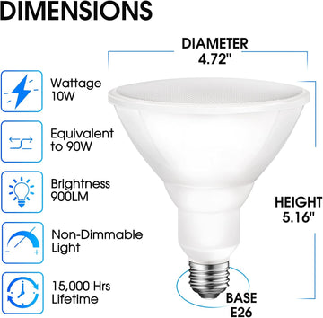 Energetic PAR38 LED Flood Light Outdoor Bulb, 3000K Warm White, 90 Watt Equivalent, Wet Rated, 900LM, E26 Base